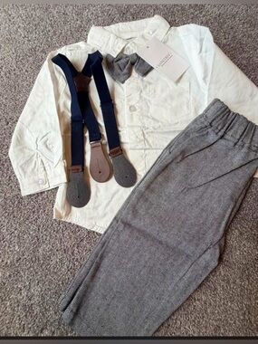 Boys Gray Herringbone Dress Pants